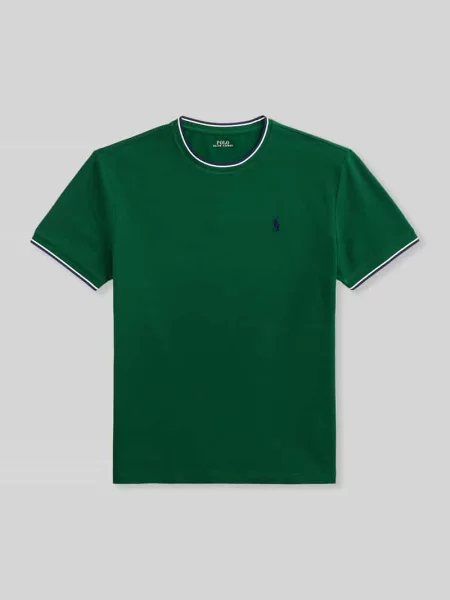 Koszulka T-shirt z mieszanki bawełny w kroju regular fit z kontrastowymi paskami Polo Ralph Lauren zielona