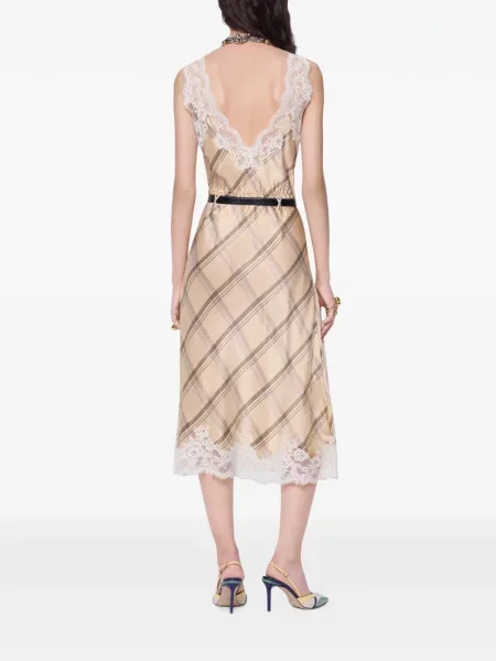 Rochie midi Rabanne din satin cu imagine bej