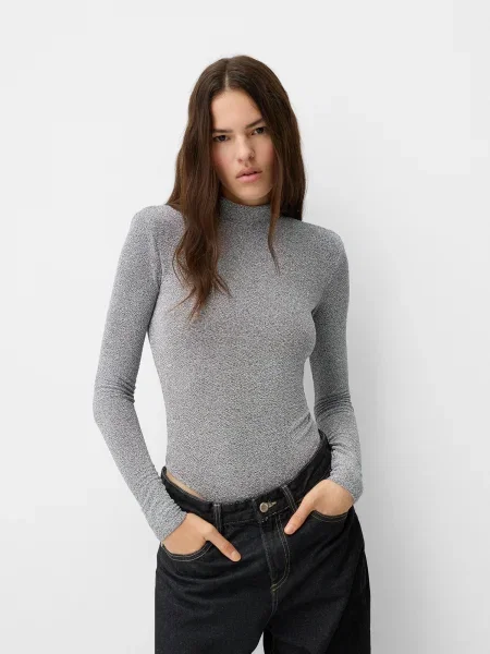 Bershka Tricou body argintiu