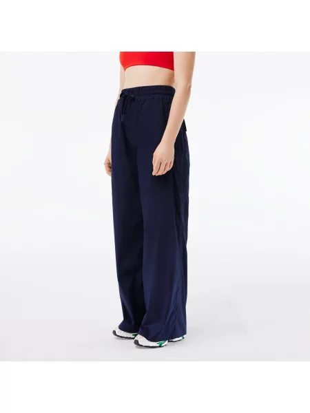 Lacoste Spodnie Oversize Z Mieszanki Bawełny Z Szerokimi Nogawkami granatowe