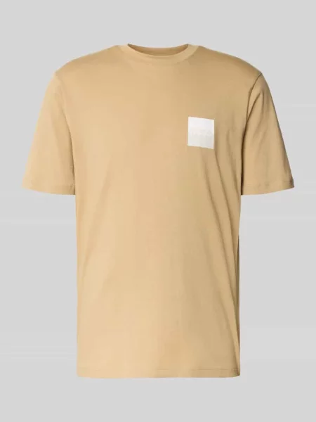 T-shirt z nadrukiem z logo i okrągłym dekoltem model ‘Dapusi’ Hugo beżowa