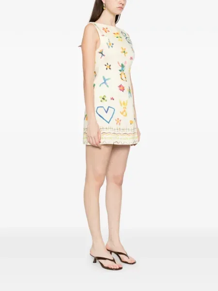 Rochie mini Alemais cu model floral de costum galben