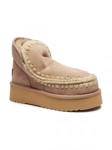 MOU De piele bocanci Mini Eskimo Platform cu adaos de lână roz