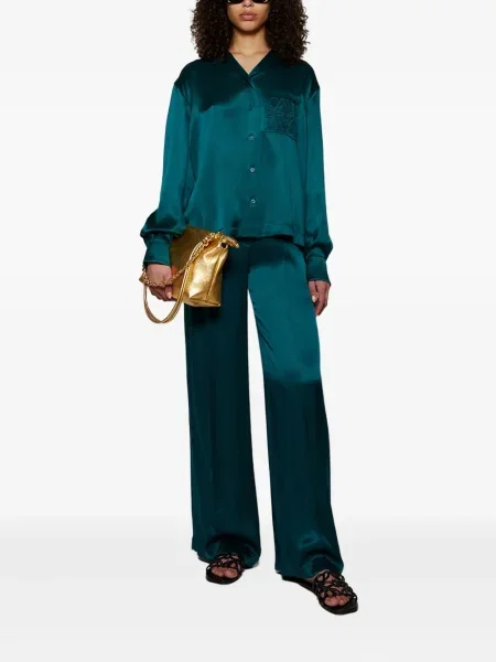 Pantaloni Loewe de mătase verde