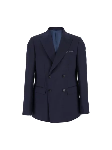 Marynarka Low Brand wełniana w tropikalny nadruk dwurzędowa niebieska