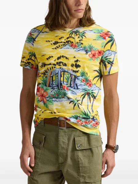 Tricou Polo Ralph Lauren din piele cu broderie în carouri maro