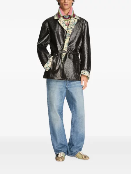 Cu centură geacă Dries Van Noten negru