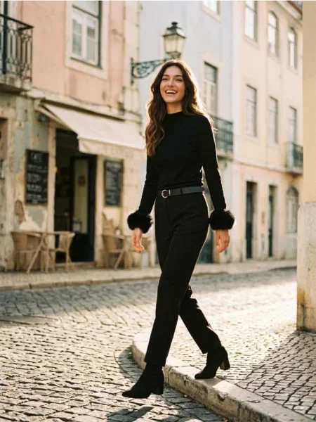 Штани straight fit з поясом чорний