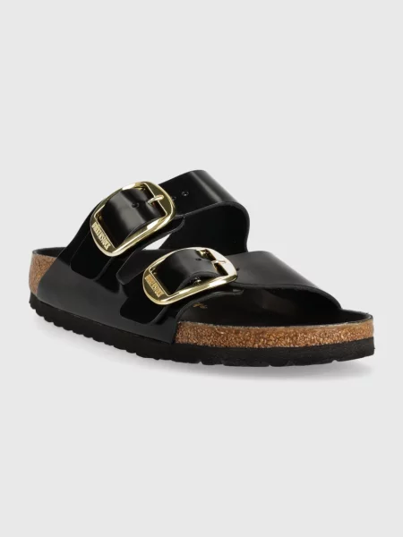 Kožené šľapky Birkenstock s prackou čierna