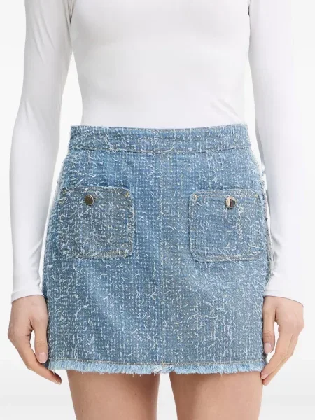 Fusta mini Guess din tweed albastru