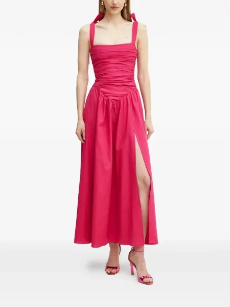 Rochie maxi Bardot de costum roz