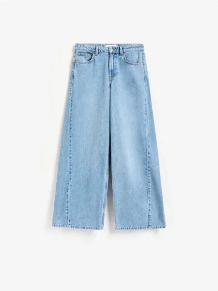 Reserved Blugi wide leg cu cusătură albastru