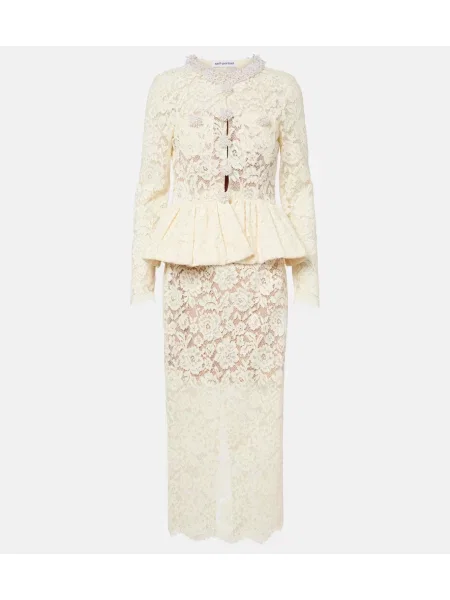 Rochie midi Self-portrait din dantelă galben