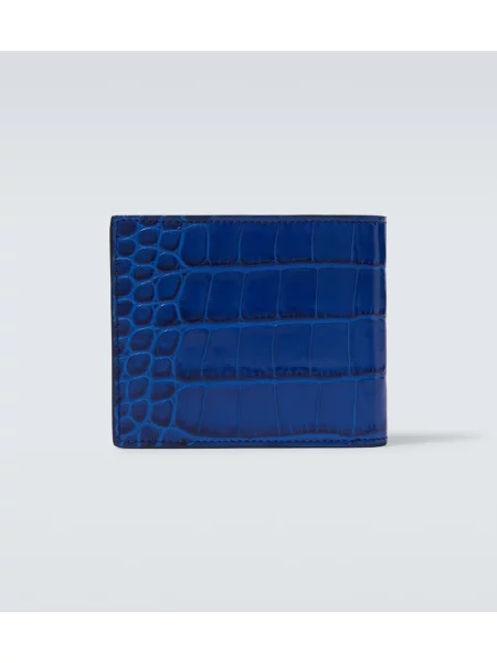 Kožená peňaženka Tom Ford s potlačou s leopardím vzorom modrá
