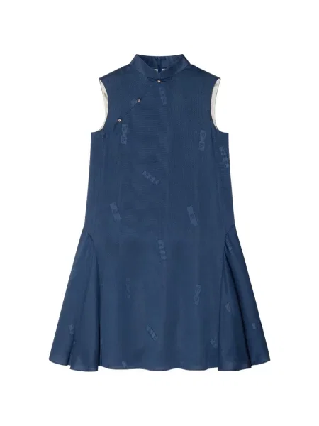 Gulerat rochie mini Shanghai Tang de mătase albastru