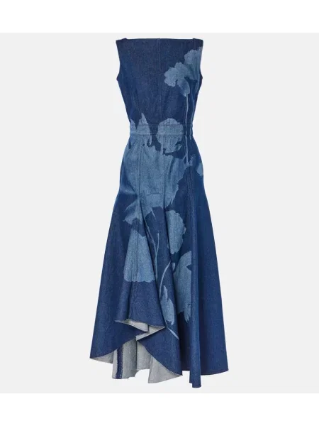 Rochie din denim Erdem cu model floral cu imagine albastru