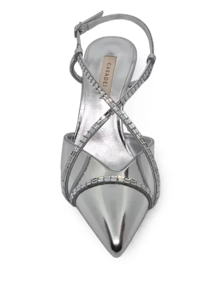 Pantofi cu toc Casadei slingback de cristal argintiu