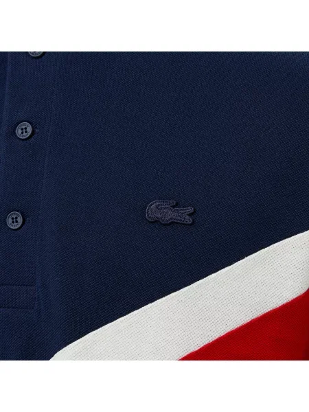 Lacoste Classic Fit Bordowa Koszulka Polo Z Długim Rękawem I Blokami Kolorów