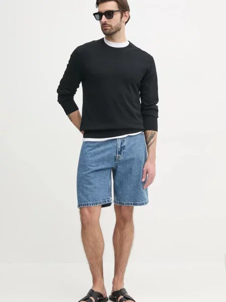 Szorty jeansowe Calvin Klein Jeans z kamieniami niebieskie