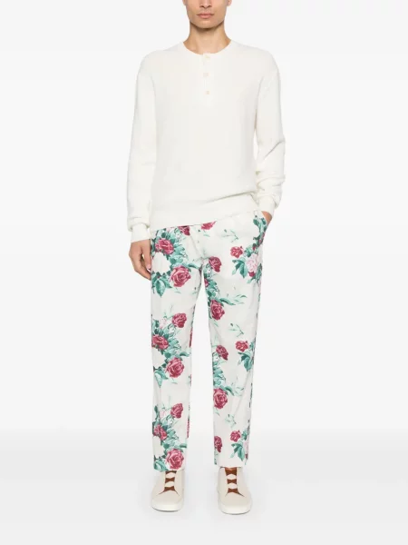 Pantaloni Fursac cu model floral cu imagine alb