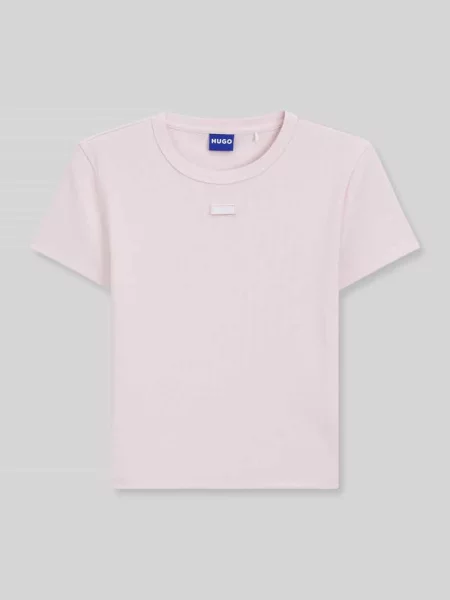 T-shirt o kroju slim fit krój krótki z mieszanka bawełny model BABY TEE_B' Hugo Blue różowa