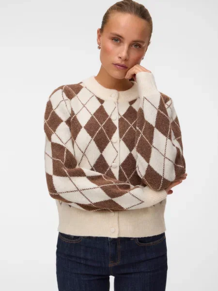 VERO MODA Geacă tricotată VMHALO crem / ciocolatiu