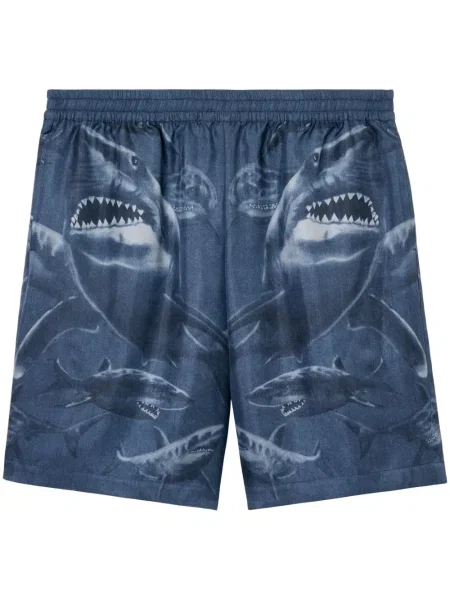 Pantaloni scurți Burberry de mătase cu imagine albastru
