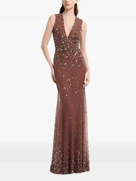 Rochie maxi Elie Saab cu broderie maro