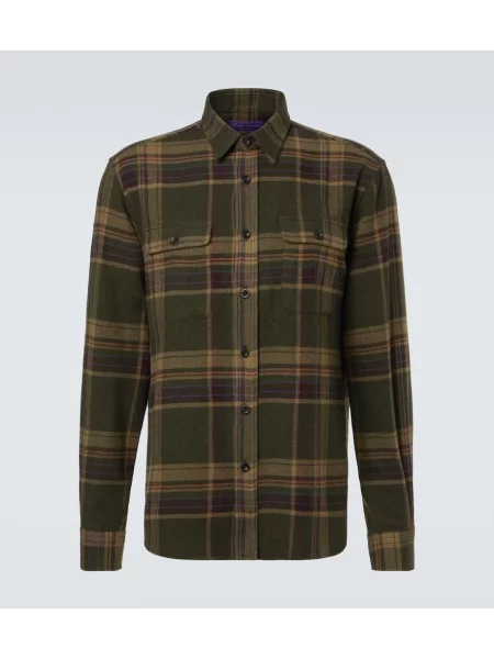 Kašmírová kostkovaná košile Ralph Lauren Purple Label zelená