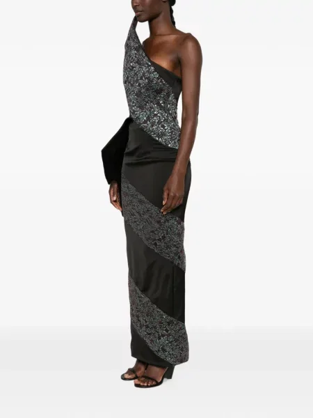 Rochie maxi Mitiliane Couture din dantelă cu un umăr gol negru