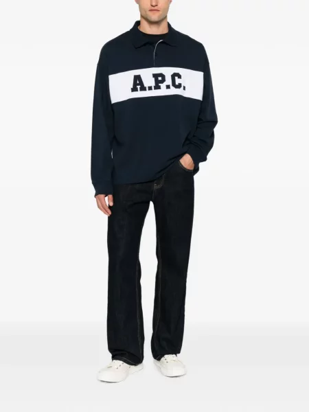 Lung tricou polo A.p.c. cu imagine albastru