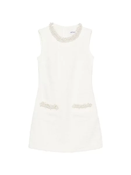 Bouclé rochie mini Self-portrait cu perle alb