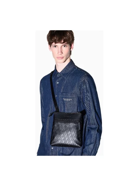 Armani Exchange geantă mică pentru bărbați cu imitație de piele negru