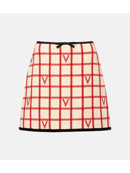 Fustă Valentino de lână în carouri alb