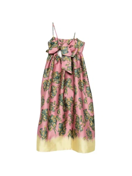 Rochie midi Alemais cu funde cu model floral roz