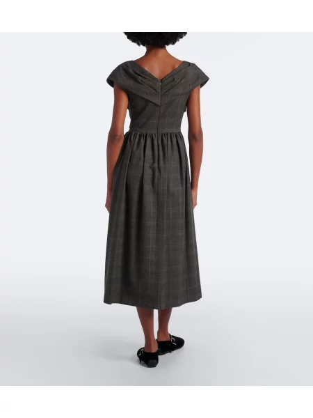 Rochie midi Simone Rocha de lână în carouri gri