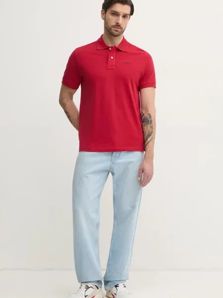 Bombažen polo Pepe Jeans ESSENTIAL POLO CONTRAST LOGO rdeča