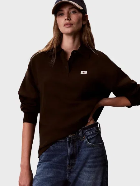 Махрове поло Calvin Klein Jeans коричневе