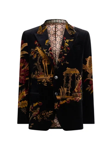 Geacă Etro de catifea cu model floral cu imagine negru
