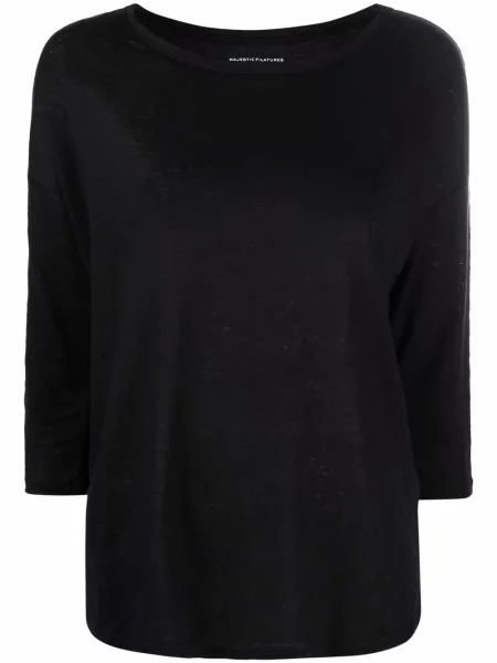 Lniany top Majestic Filatures z rękawami 3/4 czarny