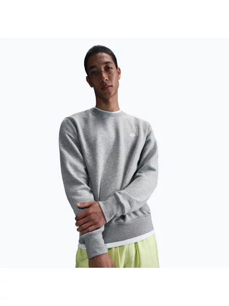 Мъжки суитшърт Nike Club Fleece Crew тъмно сив heather/бял бяло