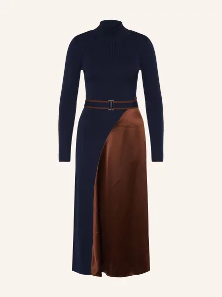 Reiss Pletené Šaty Misty Z Kombinace Materiálů tmavě / hnědá modrá