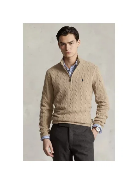 Kardigan Polo Ralph Lauren z kaszmiru z długim rękawem beżowy