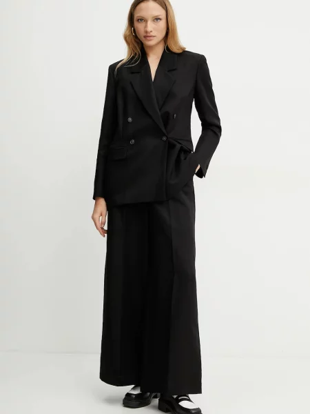 Ivy Oak spodnie lniane PIERA ANN szerokie high waist czarny