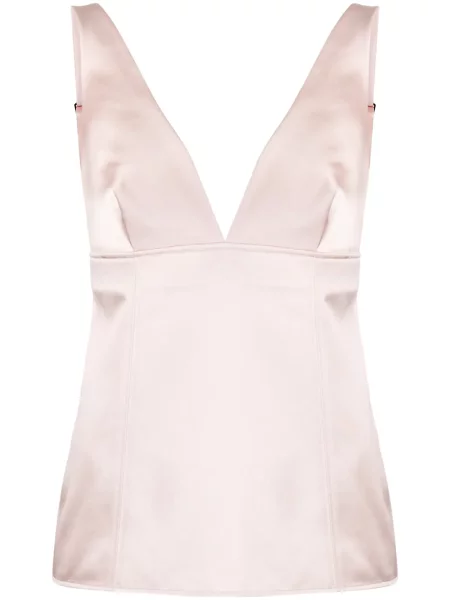 Top Givenchy din satin cu decolteu în V roz