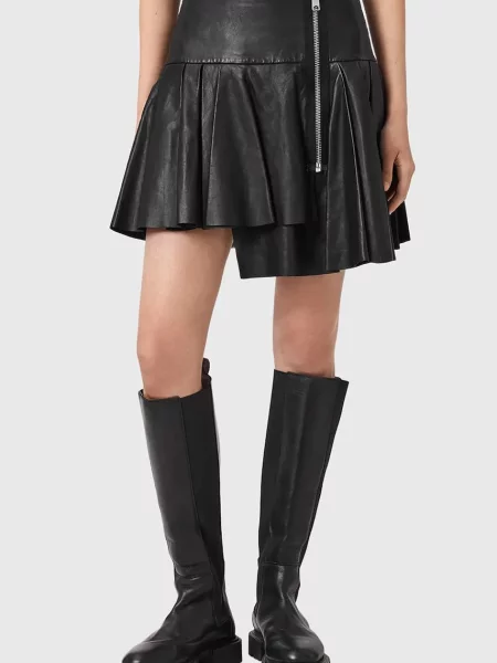 AllSaints fustă de piele IRINA negru