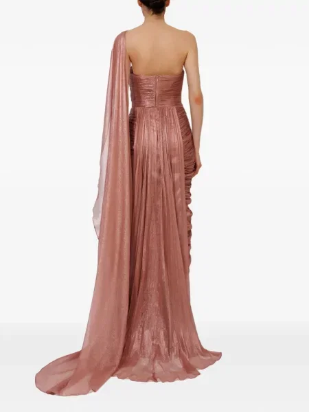 Rochie maxi Iris Serban cu model floral cu un umăr gol roz