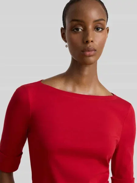T-shirt o kroju slim fit z mieszanka bawełny model JUDY' Lauren Ralph Lauren czerwona