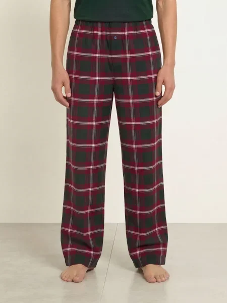 Boss Spací Kalhoty Holiday Z Flanelu tmavě / krémová / zelená červená