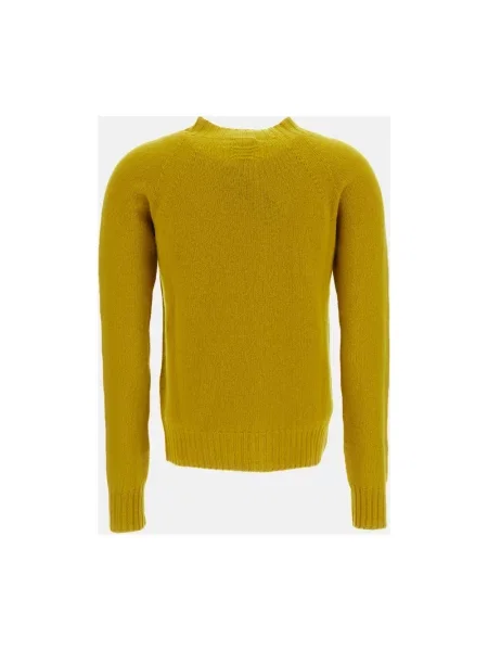 Sweter Drumohr wełniany z okrągłym dekoltem żółty